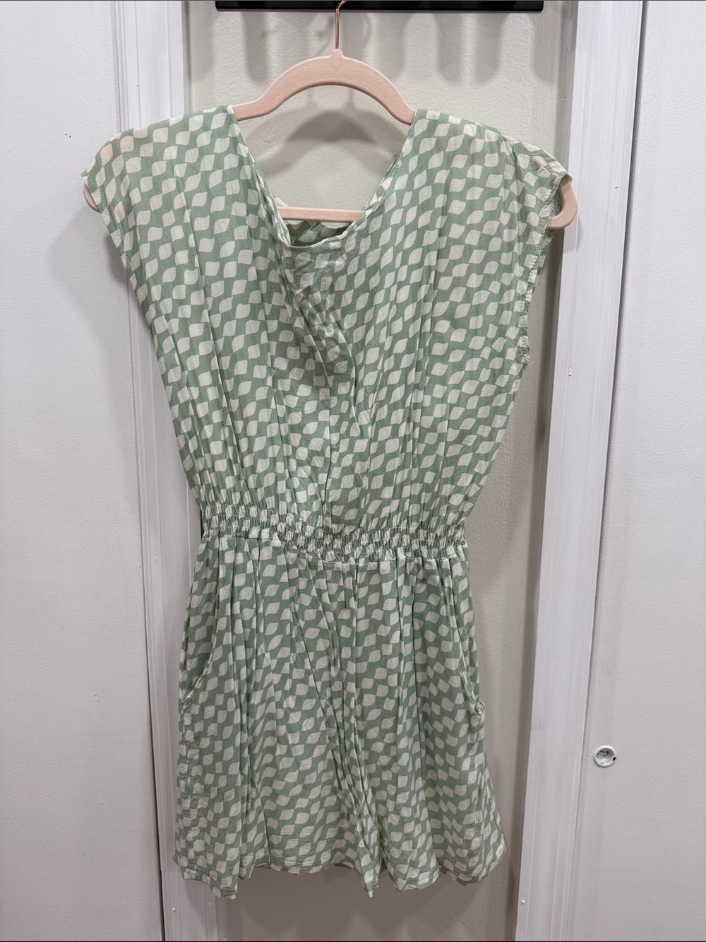 Light Green Geometric Printed Sleeveless Romper